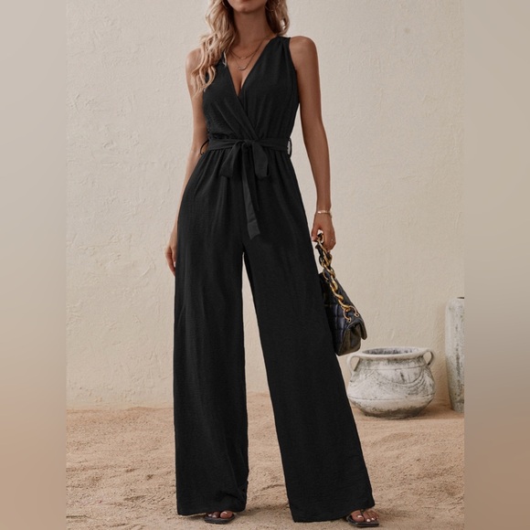 Casual Tied Surplice Sleeveless Wide Leg Jumpsuit - Picture 8 of 11